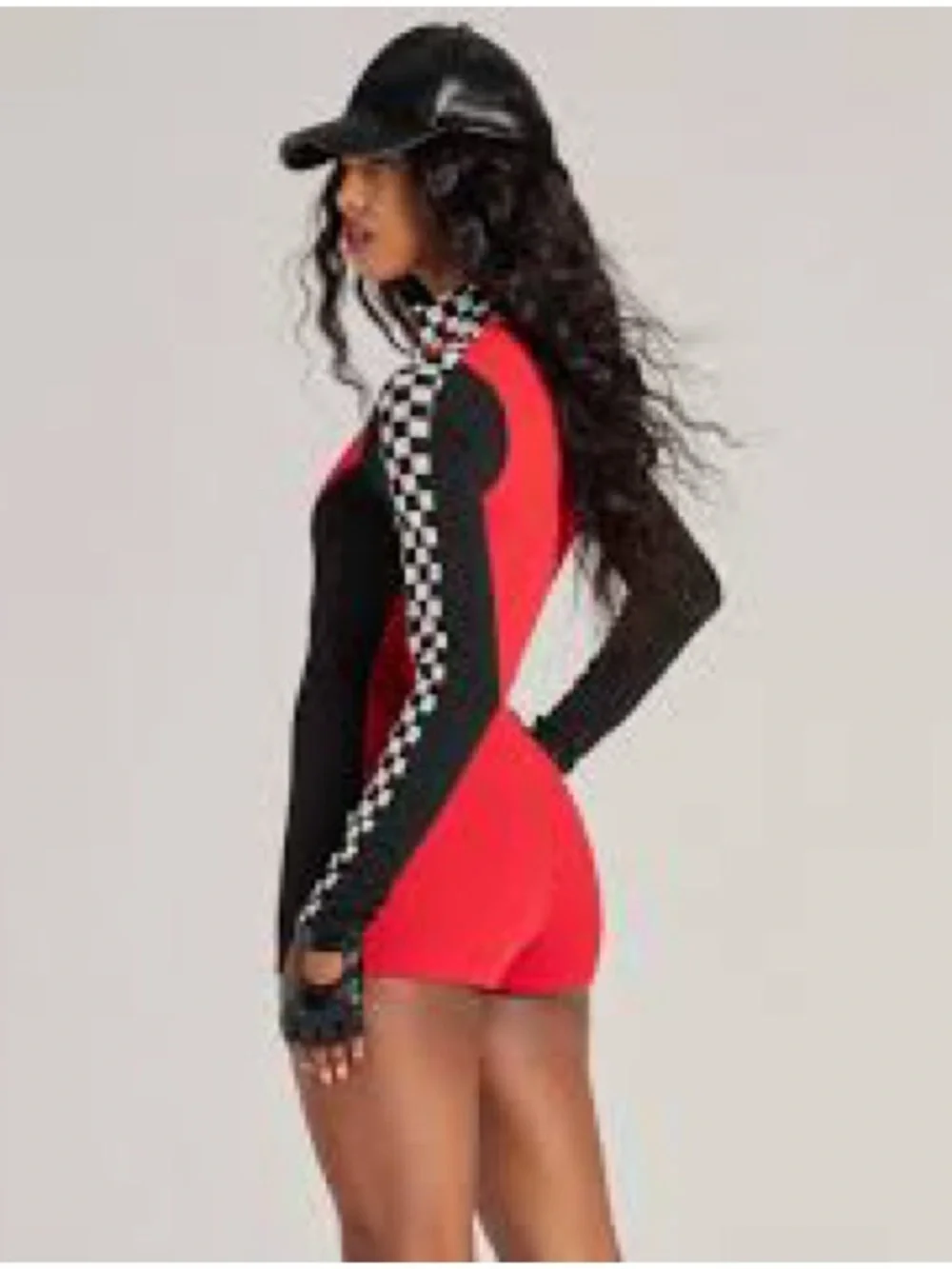 Red & Black Checkered Racing Romper